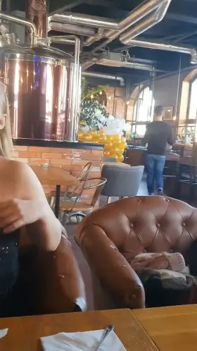 Flashing at a restaurant with its own brewery. They say beer makes your boobs grow.