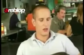 Waitress can't stand it and sucks it off in a restaurant