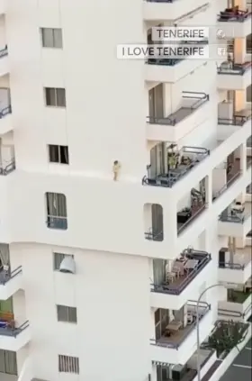 Poor girl fell whilst playing on ledge of multi-storey building. Tenerife, Spain