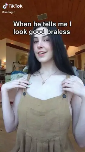 Braless cutie flashes in her overalls