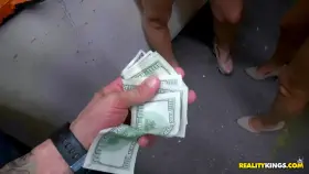 Blonde eaten out by stranger for money