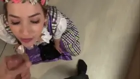 Cute Latina swallows a huge load