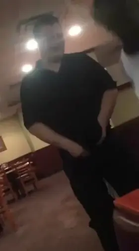 Group of friends convince the waiter at a restaurant to accept a quick dick sucking instead of monetary payment [GIF]