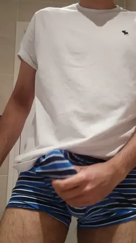 Revealing then stroking my hard cock