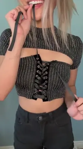 Pull the strings down with your mouth next time