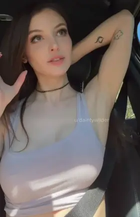 Bras in the car just get in the way so she doesn't wear one