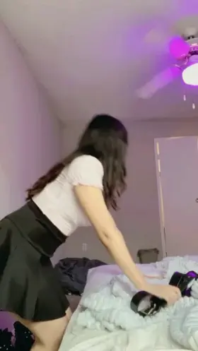 Bending over, hands on my back holding the belt like you told me, Am I a good girl?