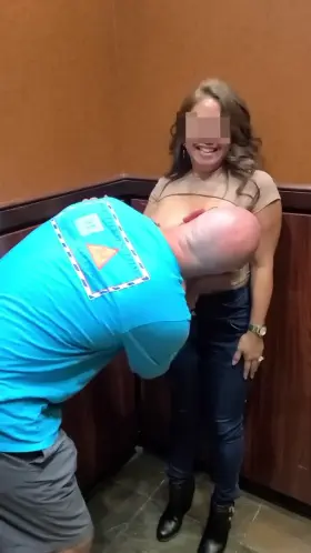 Happy hour, hotel stranger gets a taste of my 34G Asian titties in the elevator