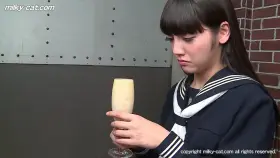 Rei struggles with glass of cum
