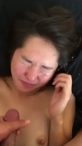 Ashamed Asian girl gets a huge facial blast