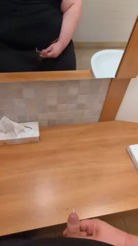 Risky public bathroom cumshot