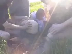 Slut Wife Gangbanged In The Fields By Bunch Of Strangers
