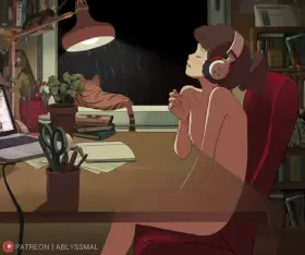 Lofi girl taking a study break GIF