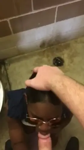 Public blowjob and cumming on her black tits