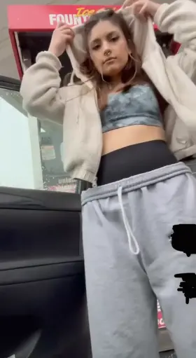 Flashing my titties at the gas station!
