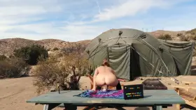 Almost everyone disappeared from the campsite, so we busted out the drone and I went to town on my giant clear dildo.