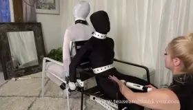 Pleasured while her boyfriend has to listen...