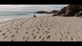 My awesome girlfriend makes me cum right on the public beach!