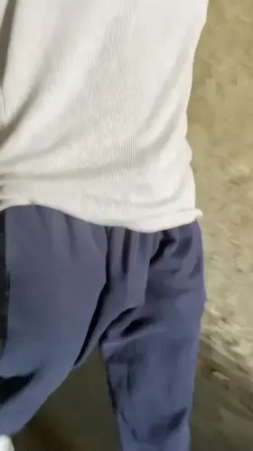 No briefs + sweats + warm weather = heavy swinging