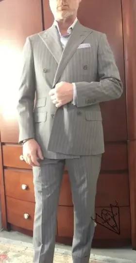 Pinstriped Double Breasted coming off
