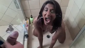 Slutty Indian milf gets pissed on by a white cock
