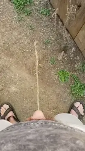 (M38) pissing outside, hope the neighbors didn't see