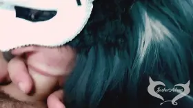 Close-up DT work from masked girl