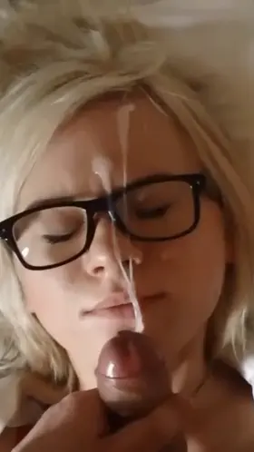 blonde girl with glasses facial