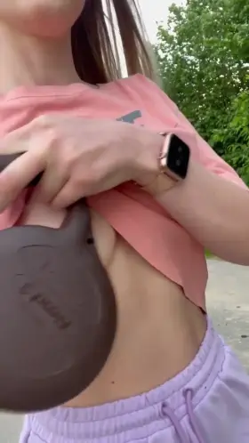 Walking my dog and took the chance to show my small boobs to the world 🥰