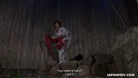 Runa Hagawa and lover enjoy a day at the hot springs sucking and fucking