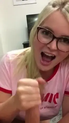 Nice Bj And Handjob From Blonde With Glasses