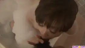 Soapy cock sucking home experience for nude Akina Hara