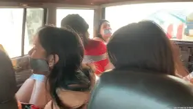 Multiple Damsels Tied Up And Gagged In Truck