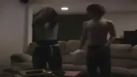 Nervous but curious straight twinks explore each other on the couch