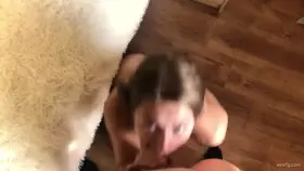 Brunette babe gets facial cumshot in POV