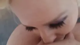 Handcuffed kneeling whore gets her throat used properly