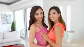 Stunning brunettes Frida Sante and Shrima Malati are hungry for cock in this threesome scene