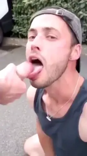 Fat mushroom cock head cums on guys face