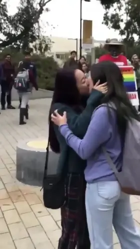 Two cuties give an old Tom a show