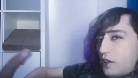 Emo jerks off with choker on