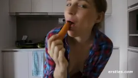 Getting her vegetables for the day.