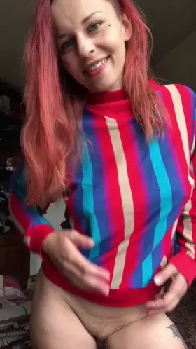 I hope you like my thrift store sweater but I really hope you like what's underneath more! [OC] [GIF]