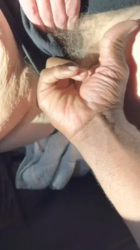 Neighborhood Carpark Part 2: I like going commando when I wear shorts so that my big, hairy pussy is easily accessible and visible. Depending on how I’m sitting, my bush can be clearly seen.