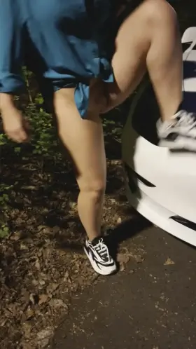 18 y.o. chubby girl is pissing on tesla car