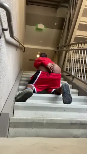 In the stairwell trying not to moan 😅