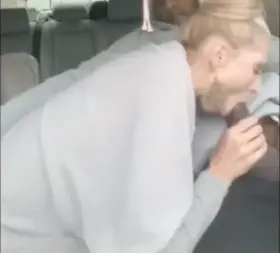 Blonde wife sucking bbc in car