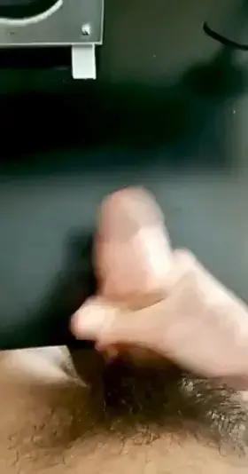 Masturbating my hairy pierced penis and painting the wall with cum