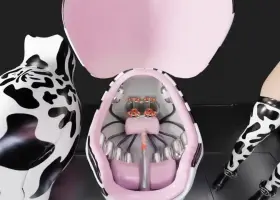 Milking machines and cow print is trending! Quick, combine ALL the themes! (POV entering a machine)