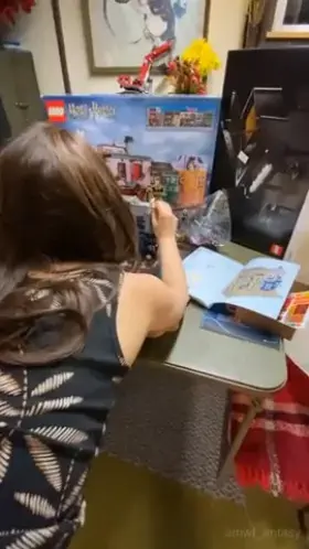 Working on my Lego again and he fucked both my holes and came in my ass