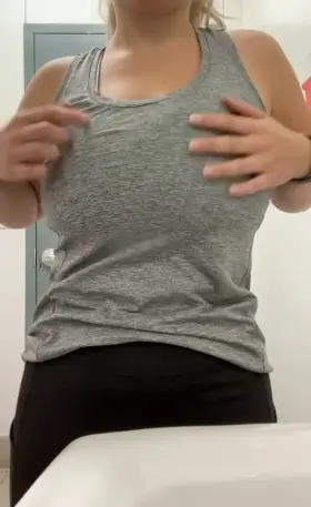 Quick titty drop in the work bathroom to help you though the day (f)